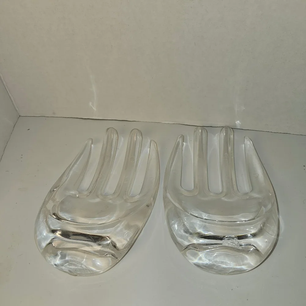 Vintage Clear Acrylic‎ Salad Hands Claw Servers Mid Century Modern Set of 2